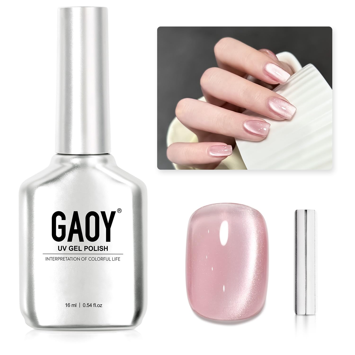 GAOY Esmalte gel Rosa Claro con efecto ojo de gato para acabado brillante
