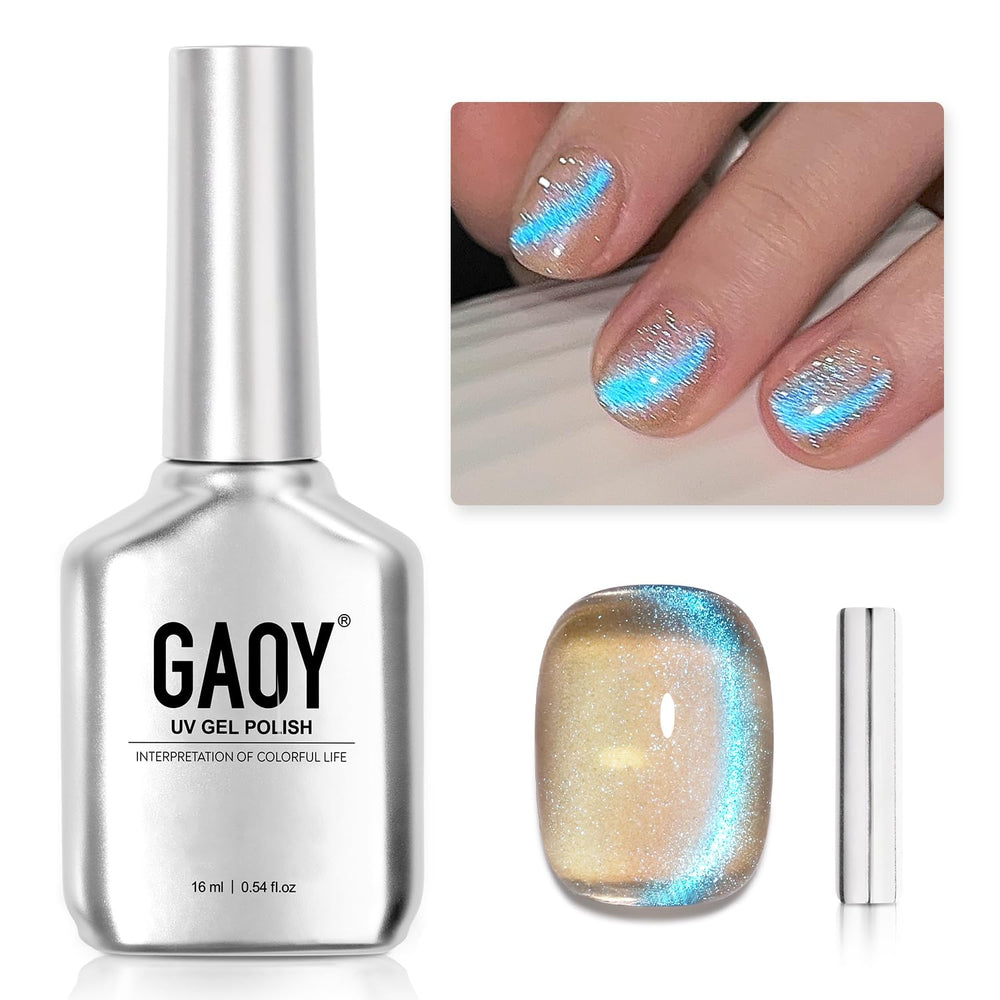 GAOY Esmalte gel ojo gato azul con brillo, ideal para un look llamativo.