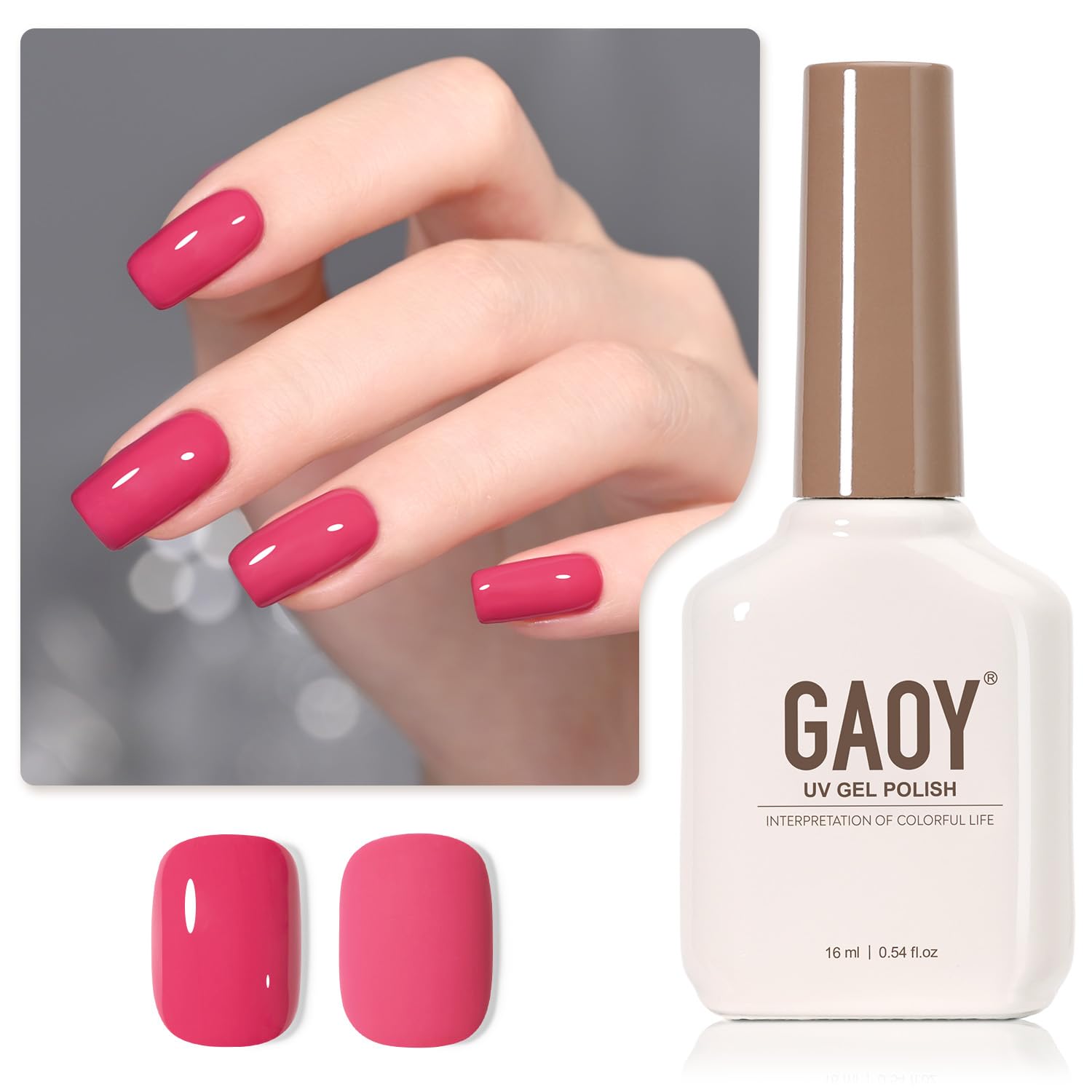 GAOY es esmalte gel rosa Berry Pink en botella para manicura rápida en casa.
