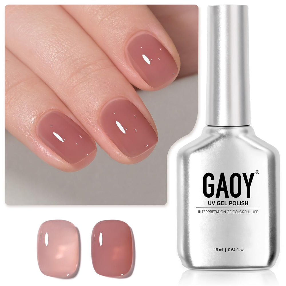 GAOY gel rosa translúcido: botella muestra tono suave para capas ligeras.
