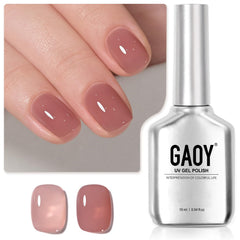 GAOY gel rosa translúcido: botella muestra tono suave para capas ligeras.
