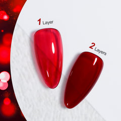 GAOY Esmalte gel Sheer Red, aplicación en capas para lograr transparencia a opacidad.