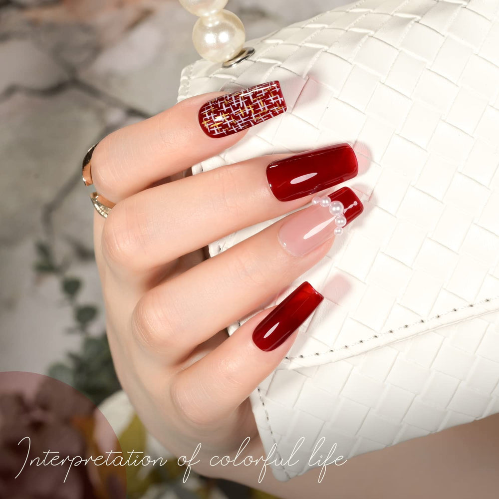 GAOY Esmalte gel Sheer Red, curado con luz UV para un acabado duradero.