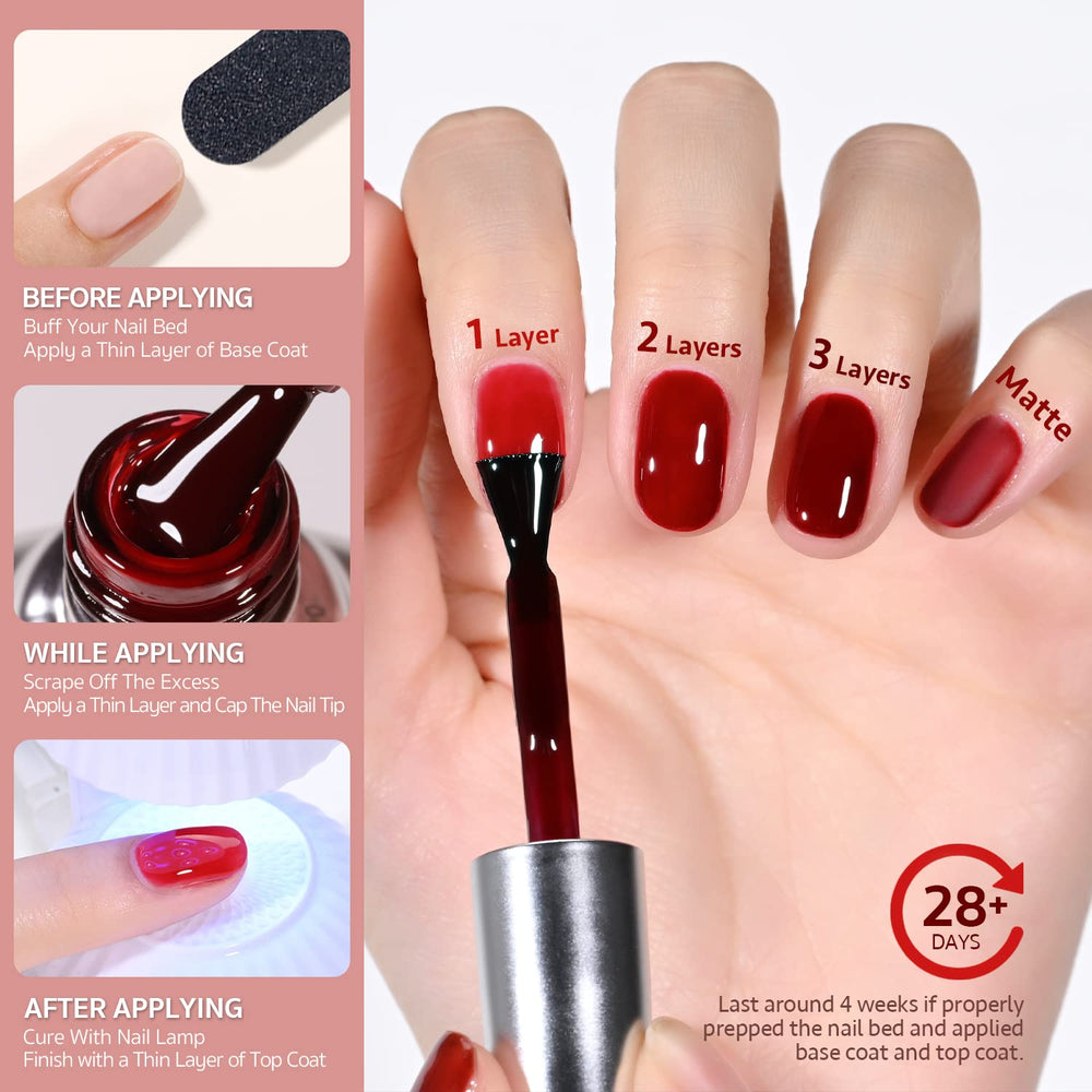 GAOY Esmalte gel Sheer Red, olor reducido para una experiencia de manicura más agradable.