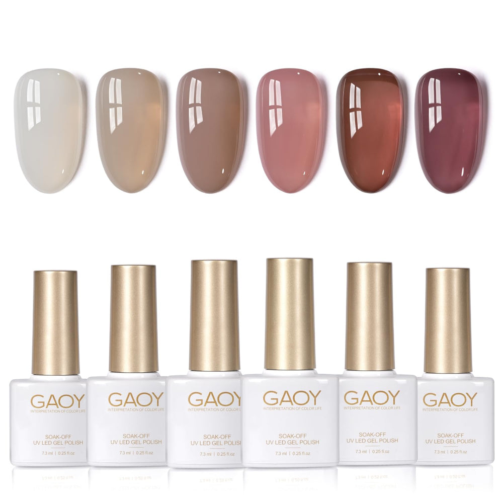 GAOY gel translúcido marrón-blanco con acabado natural en uñas.