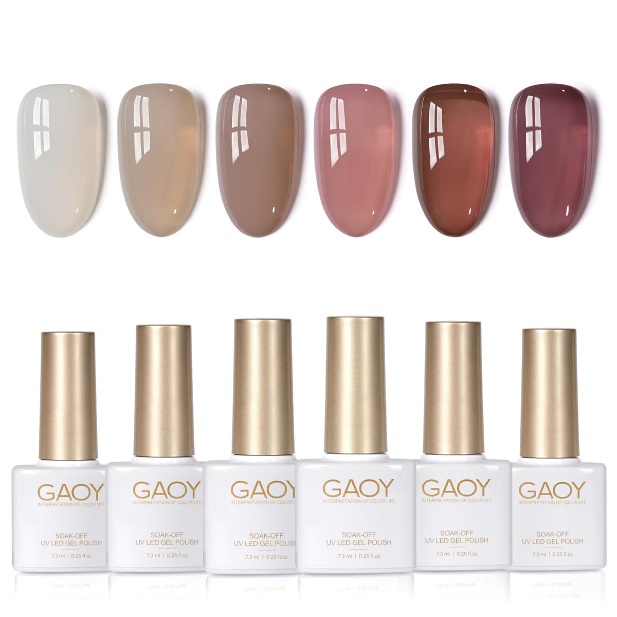 GAOY gel translúcido marrón-blanco con acabado natural en uñas.