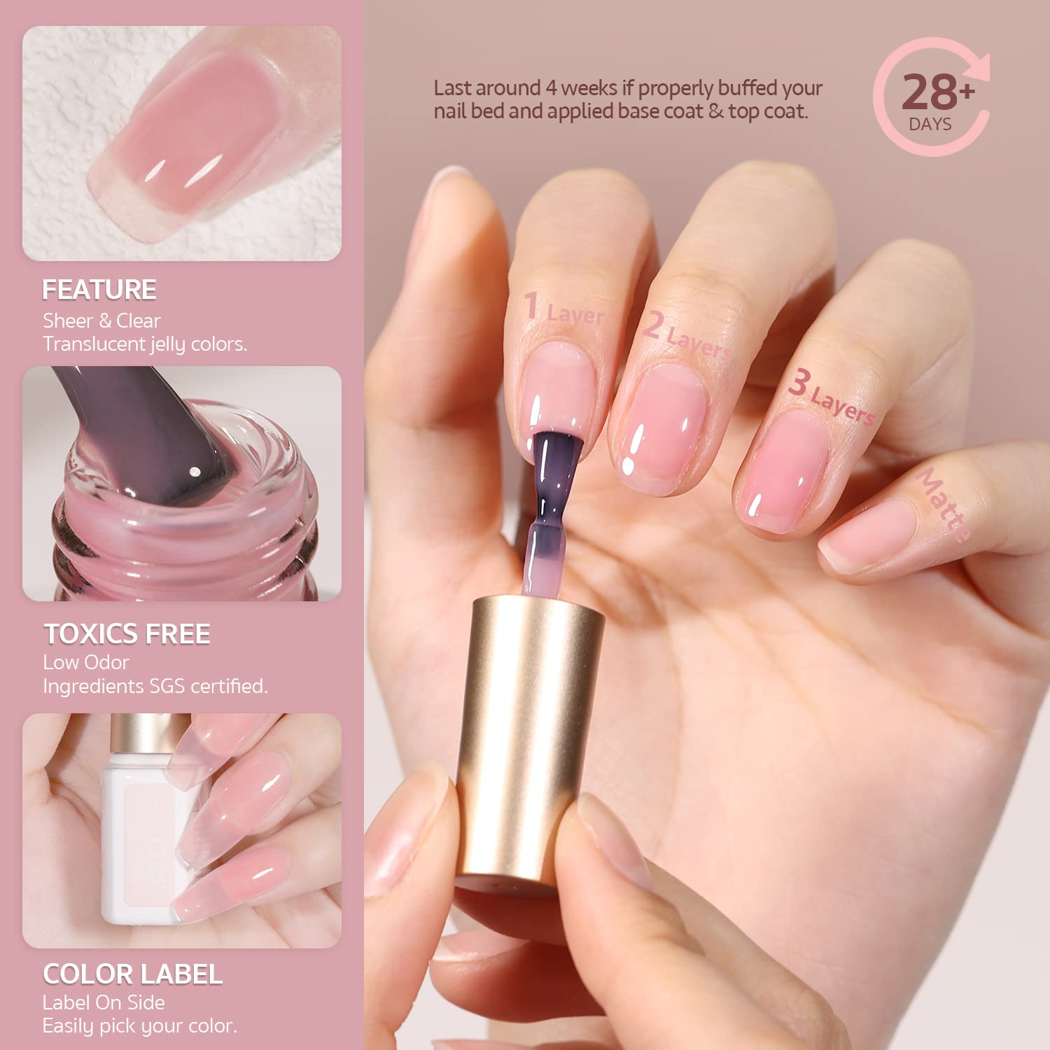 GAOY esmalte gel transparente acabado claro y capas apilables.