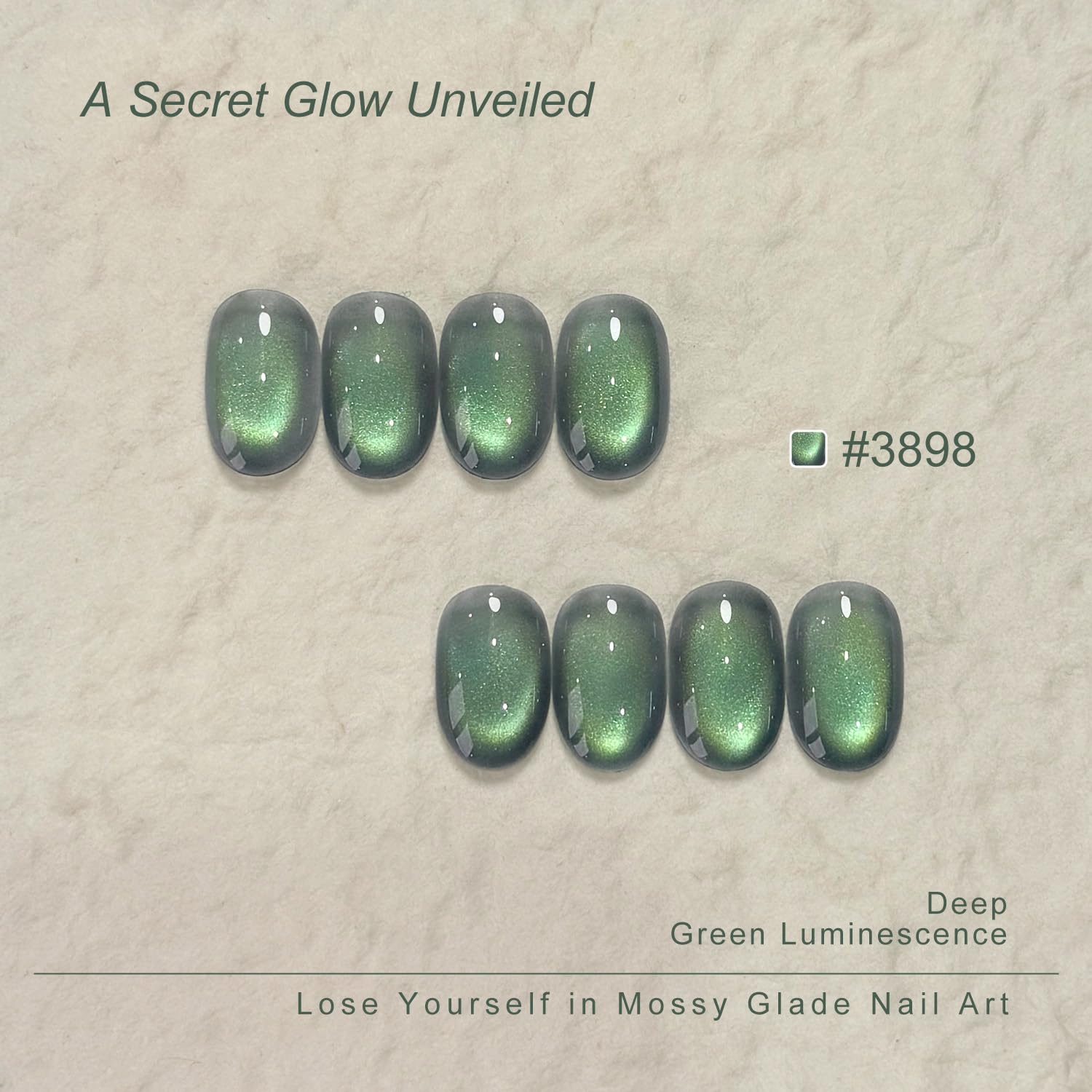 GAOY esmalte gel translúcido verde con brillo y reflejos sutiles