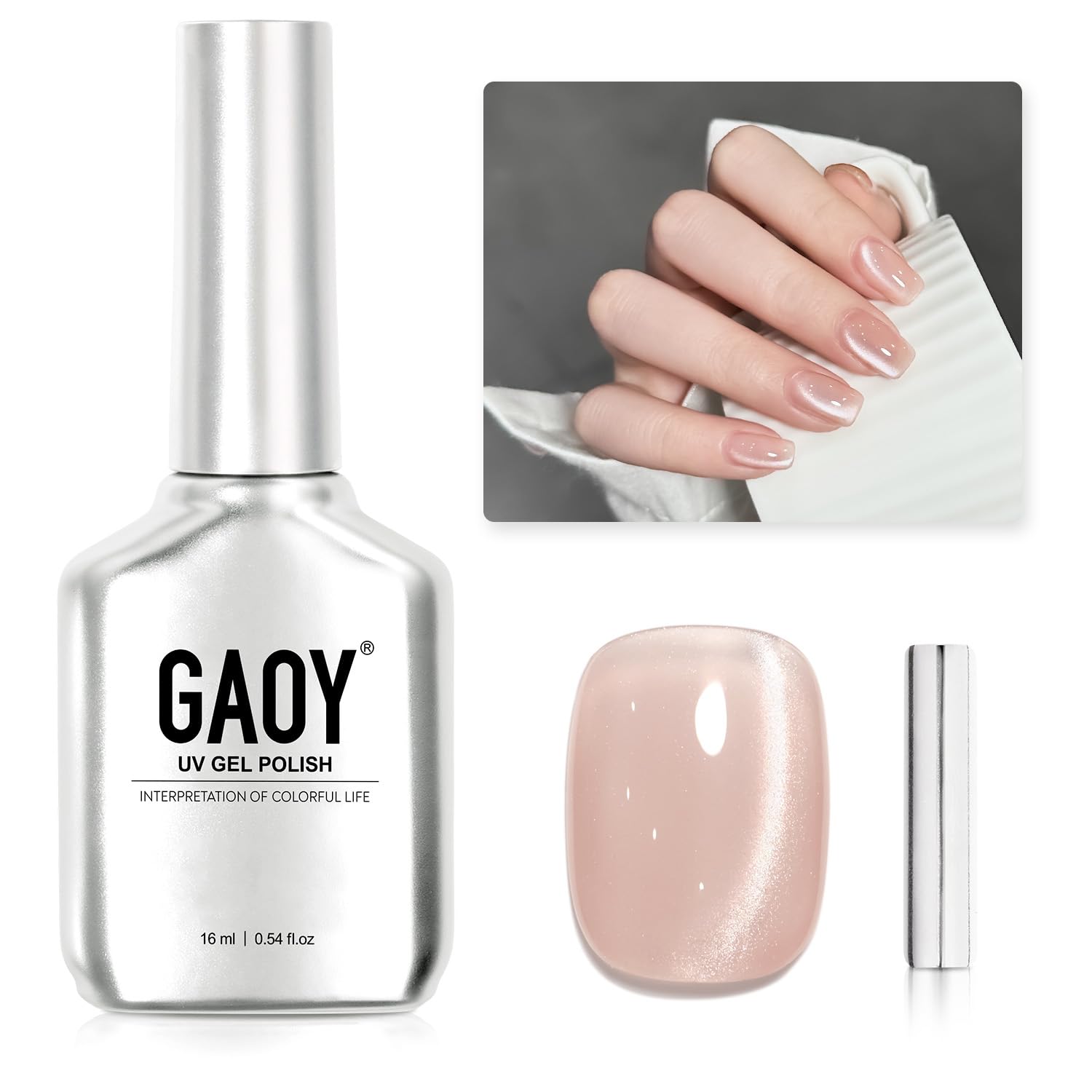 GAOY esmalte ojo de gato con brillo holográfico para uñas deslumbrantes.