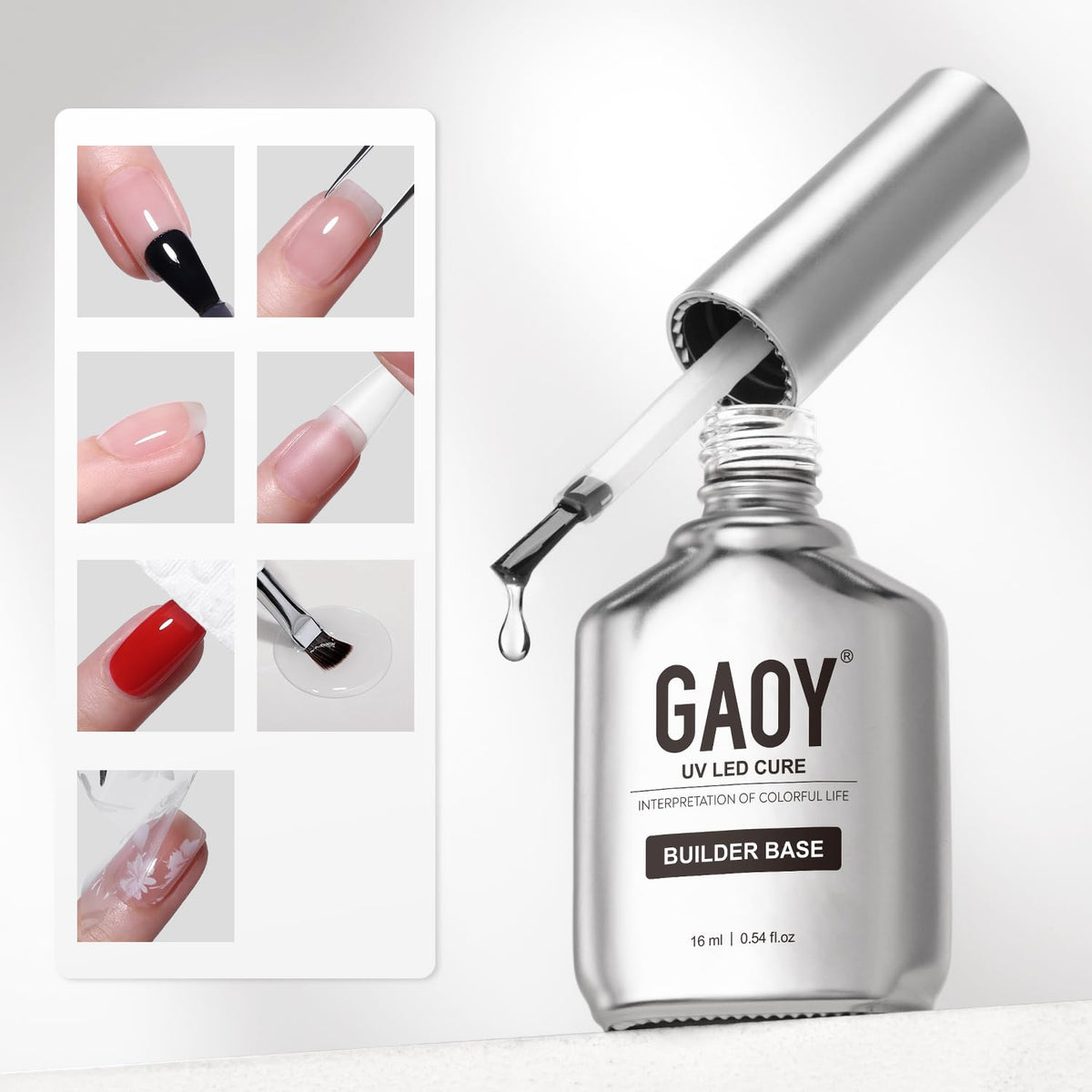 GAOY gel constructor claro en envase de 16 ml para uñas reforzadas