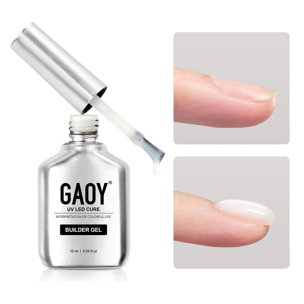 GAOY gel constructor uñas blanco lechoso en botella, uso casero seguro.
