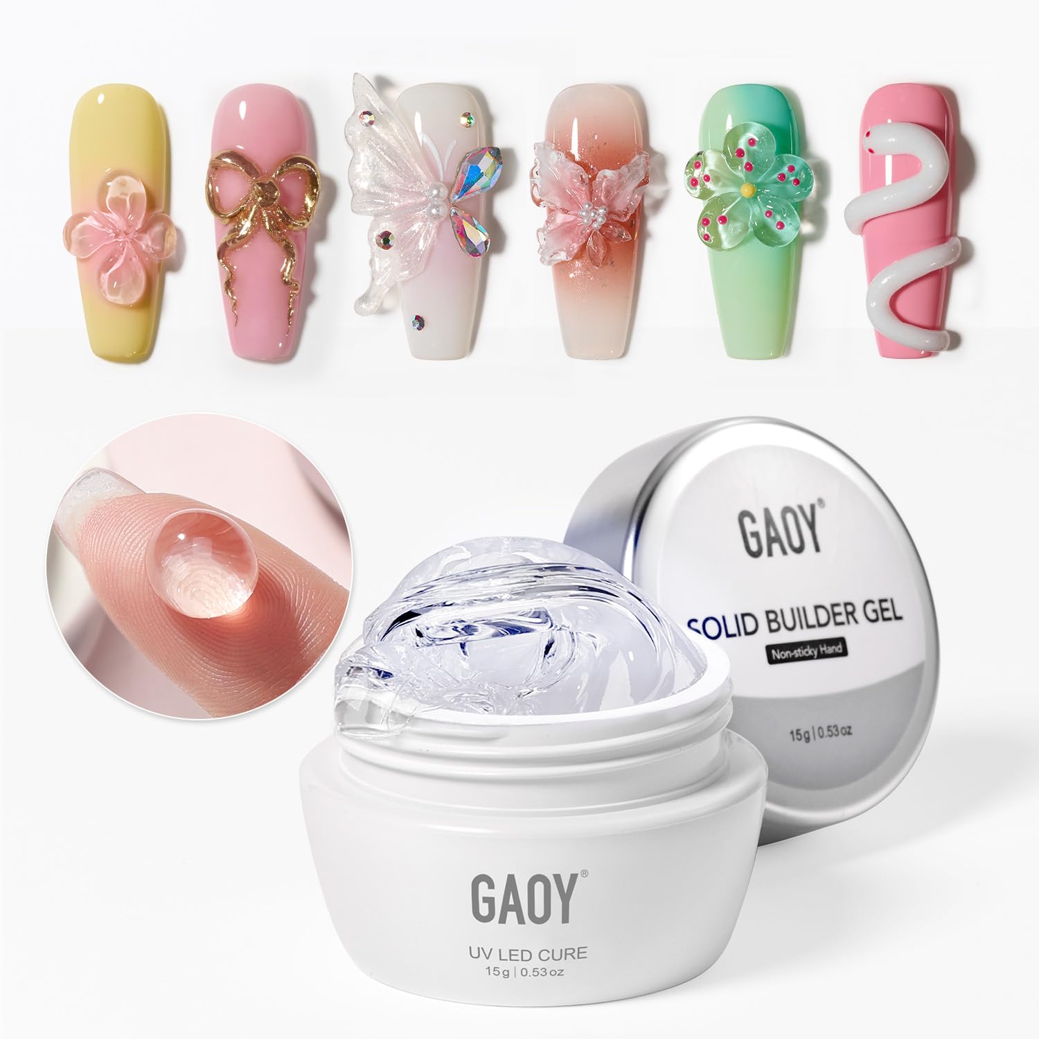 GAOY gel escultura 3D para uñas, ideal para diseños tridimensionales duraderos.
