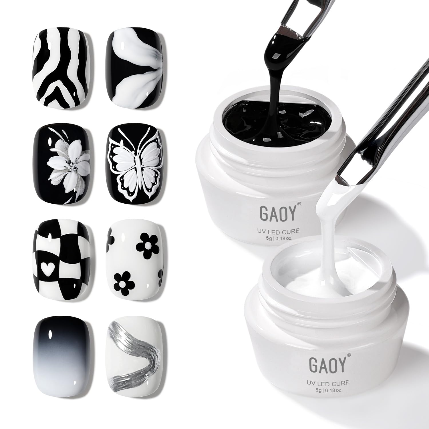 GAOY gel pintura negro y blanco para trazos finos en uñas.