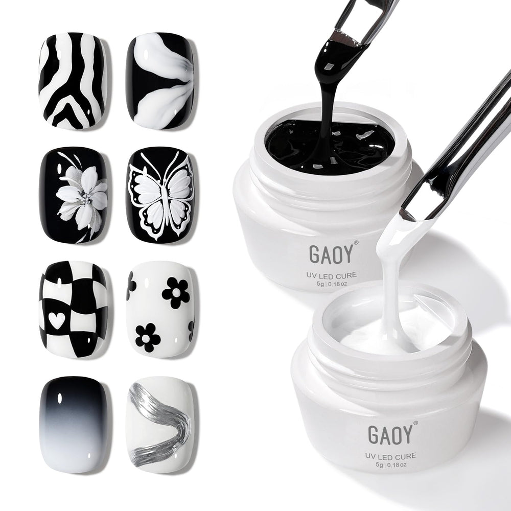 GAOY gel pintura negro y blanco para trazos finos en uñas.