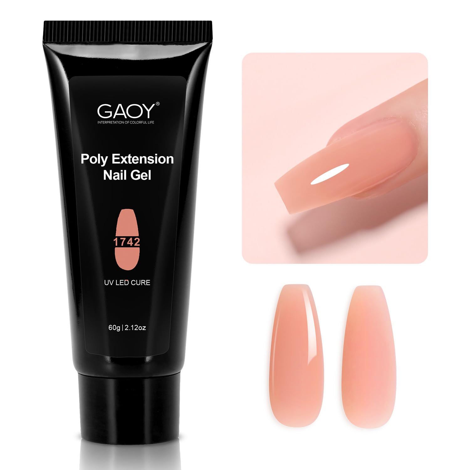 GAOY Gel de Poligel Rosa Té, aplicación rápida para uñas limpias y definidas.