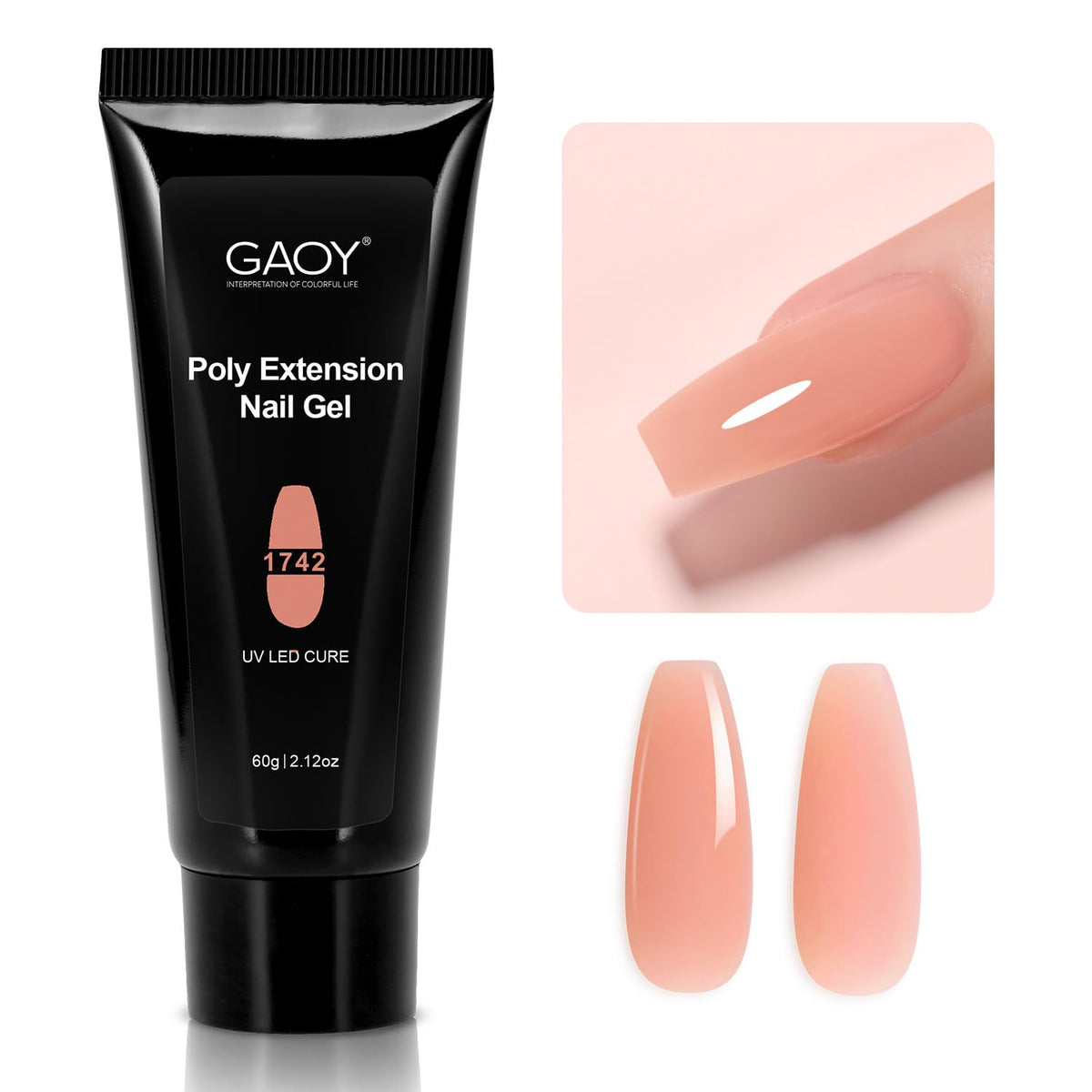 GAOY Gel de Poligel Rosa Té, aplicación rápida para uñas limpias y definidas.