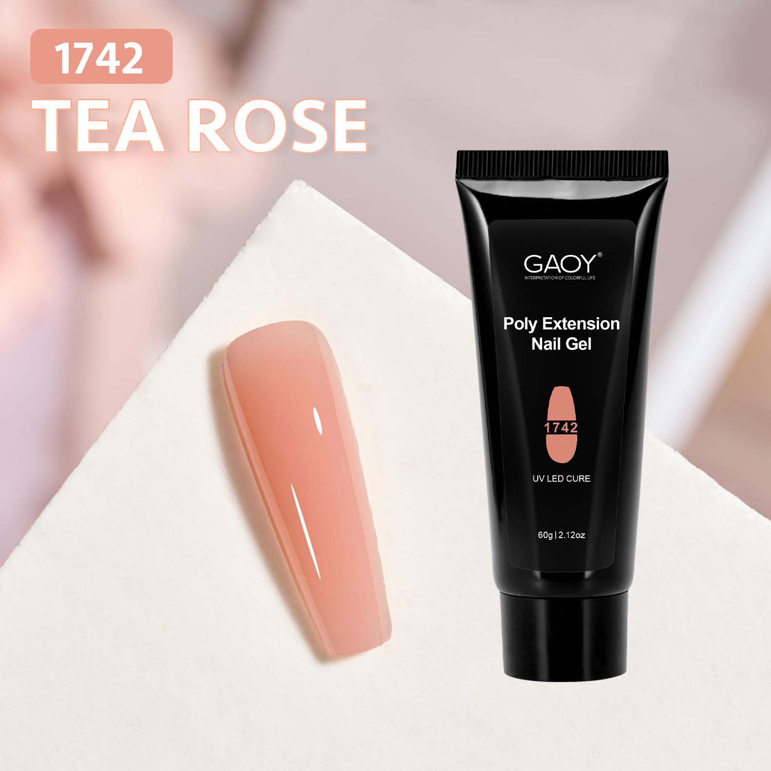 GAOY Gel Poligel Rosa Té - durabilidad de hasta 4 semanas.