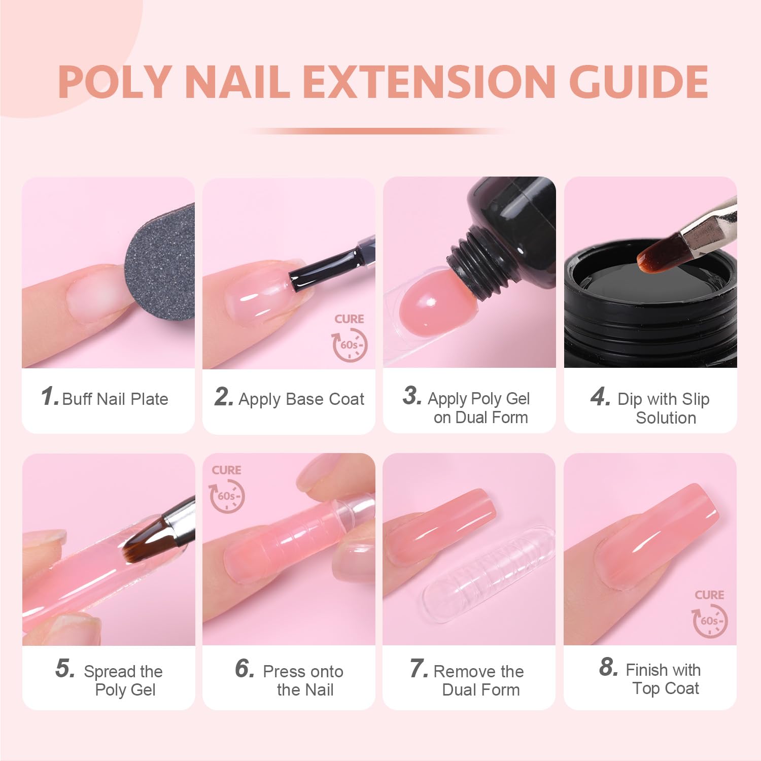 GAOY Gel Poligel Rosa Té - kit básico para manicura en casa.