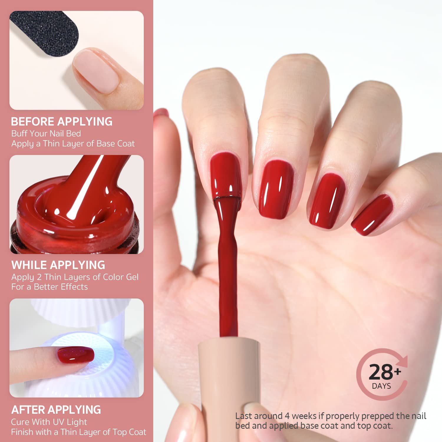 GAOY gel rojo rubí 1154, aplicación precisa para uñas, acabado profesional en casa.