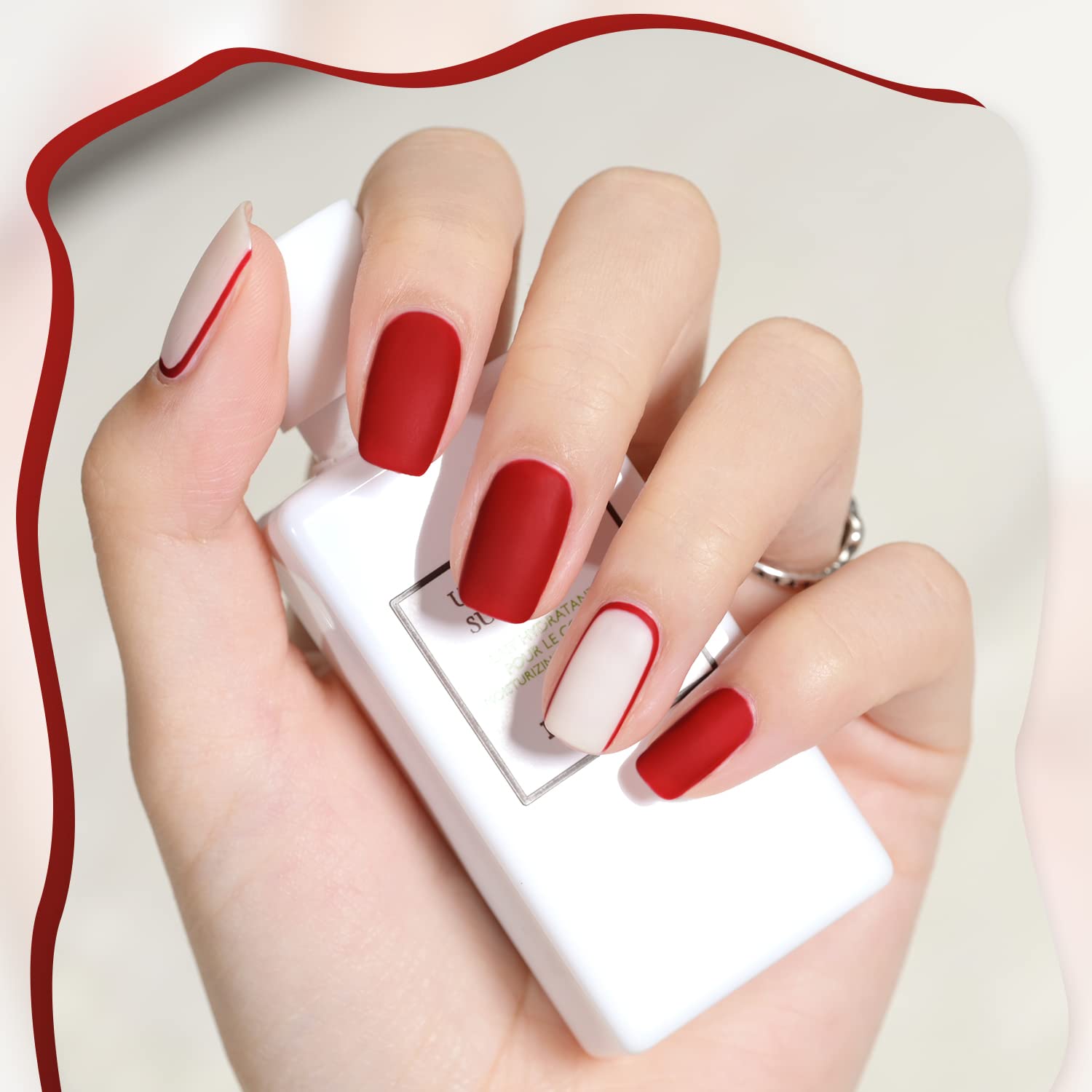 GAOY gel rojo rubí 1154 curado con luz ultravioleta, seca en minutos.