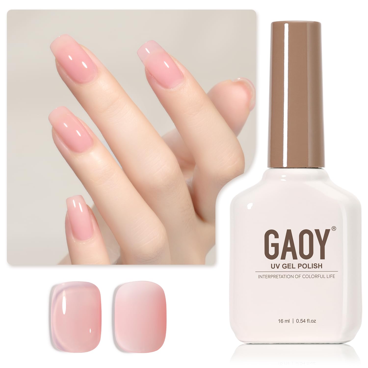 GAOY gel rosado translúcido en botella de 16 ml para uñas.