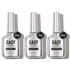 GAOY gel top coat bottle shows glass-like shine for lasting protection.