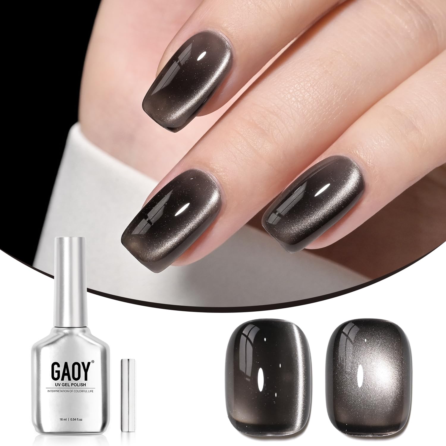GAOY Jelly Black Cat Eye: esmalte UV con efecto ojo de gato para uñas brillantes