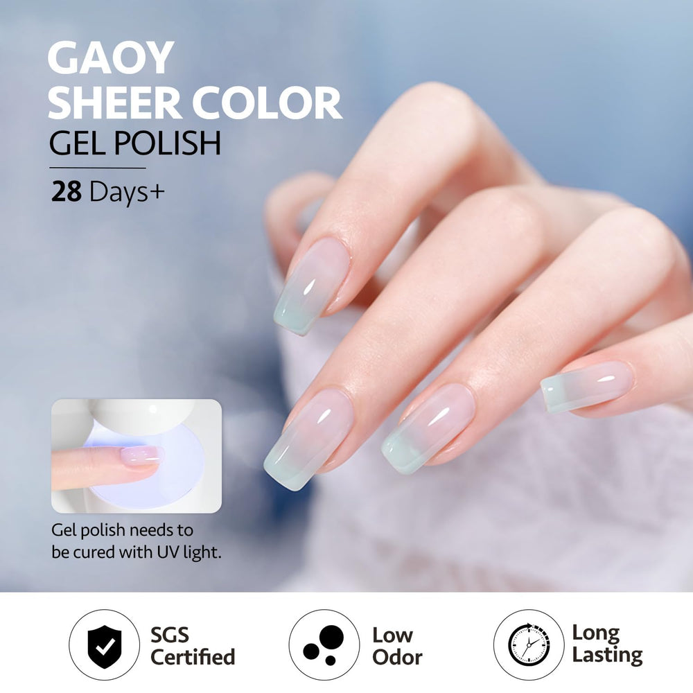 GAOY Jelly Blue Gel Polish color 05 swatch for up to four weeks wear.