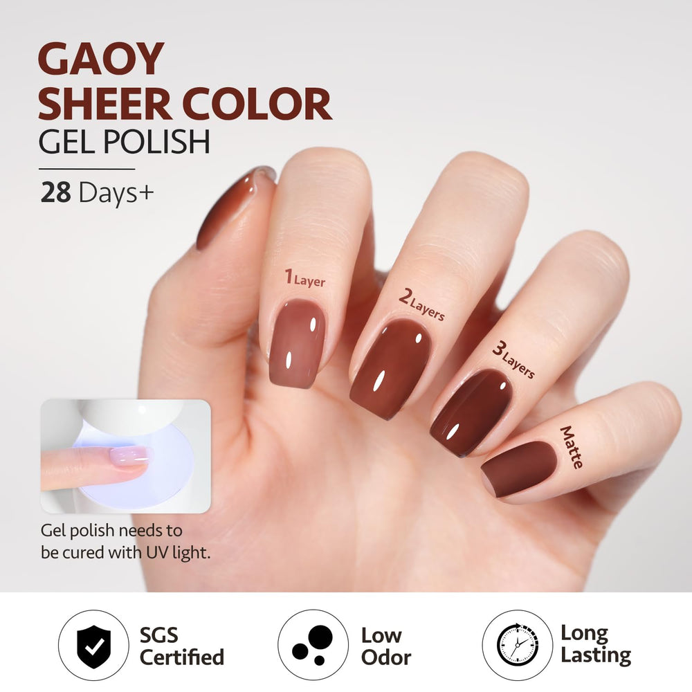 GAOY Jelly Brown: acabado gel translúcido con brillo sutil