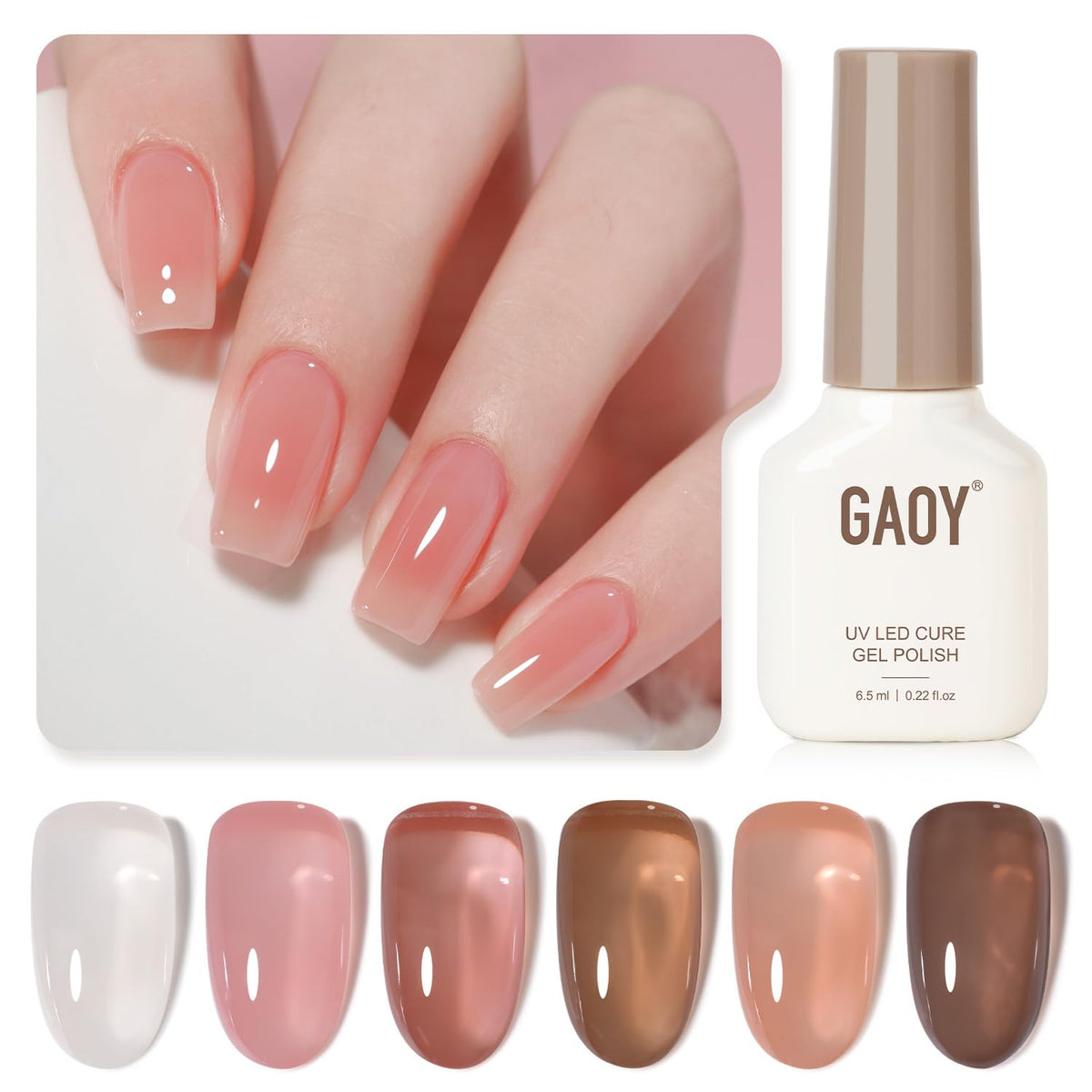 GAOY Jelly Brown: botellas de gel transparentes con brillo suave para uñas