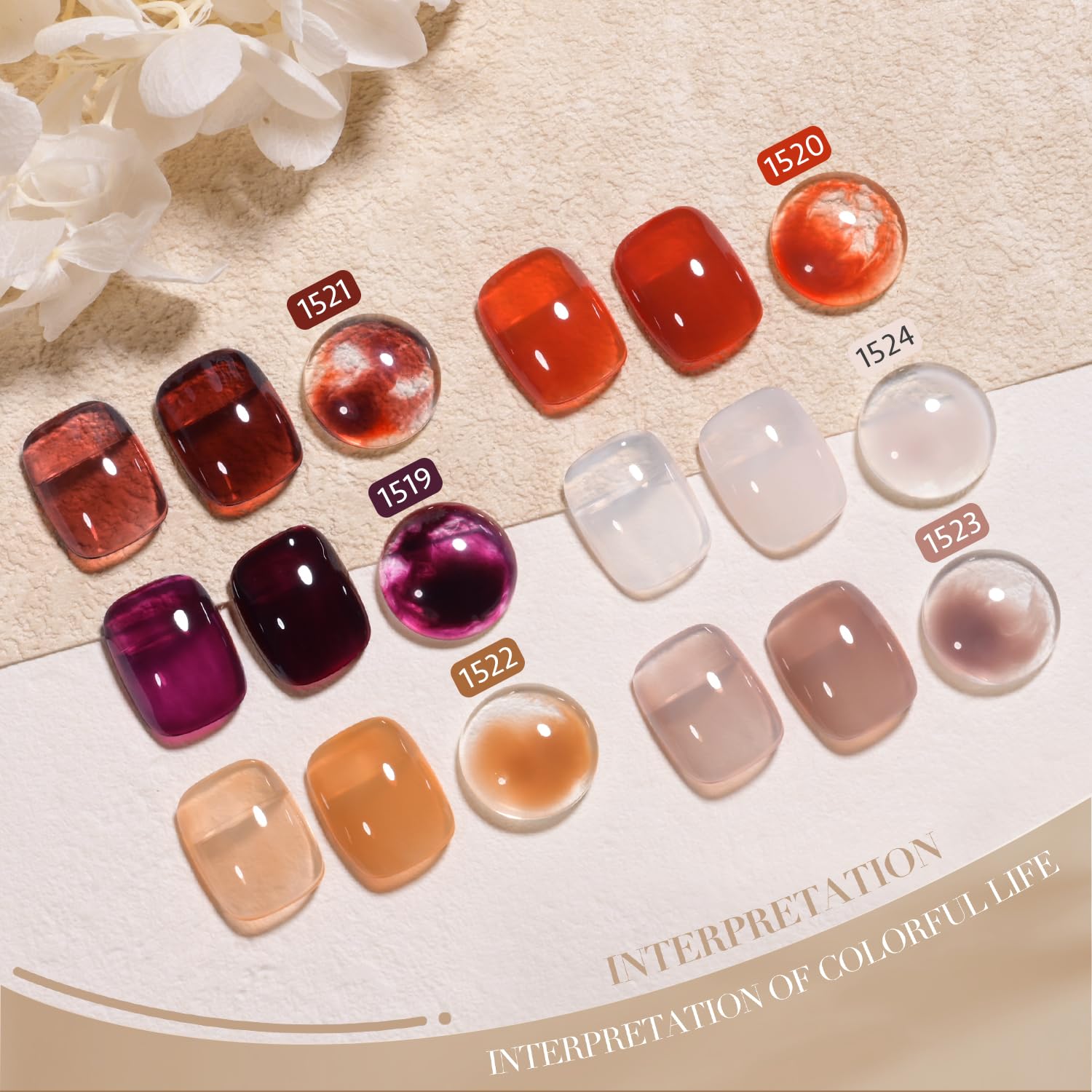 GAOY Jelly Brown: muestras de color para planificar uñas translúcidas a opacas.