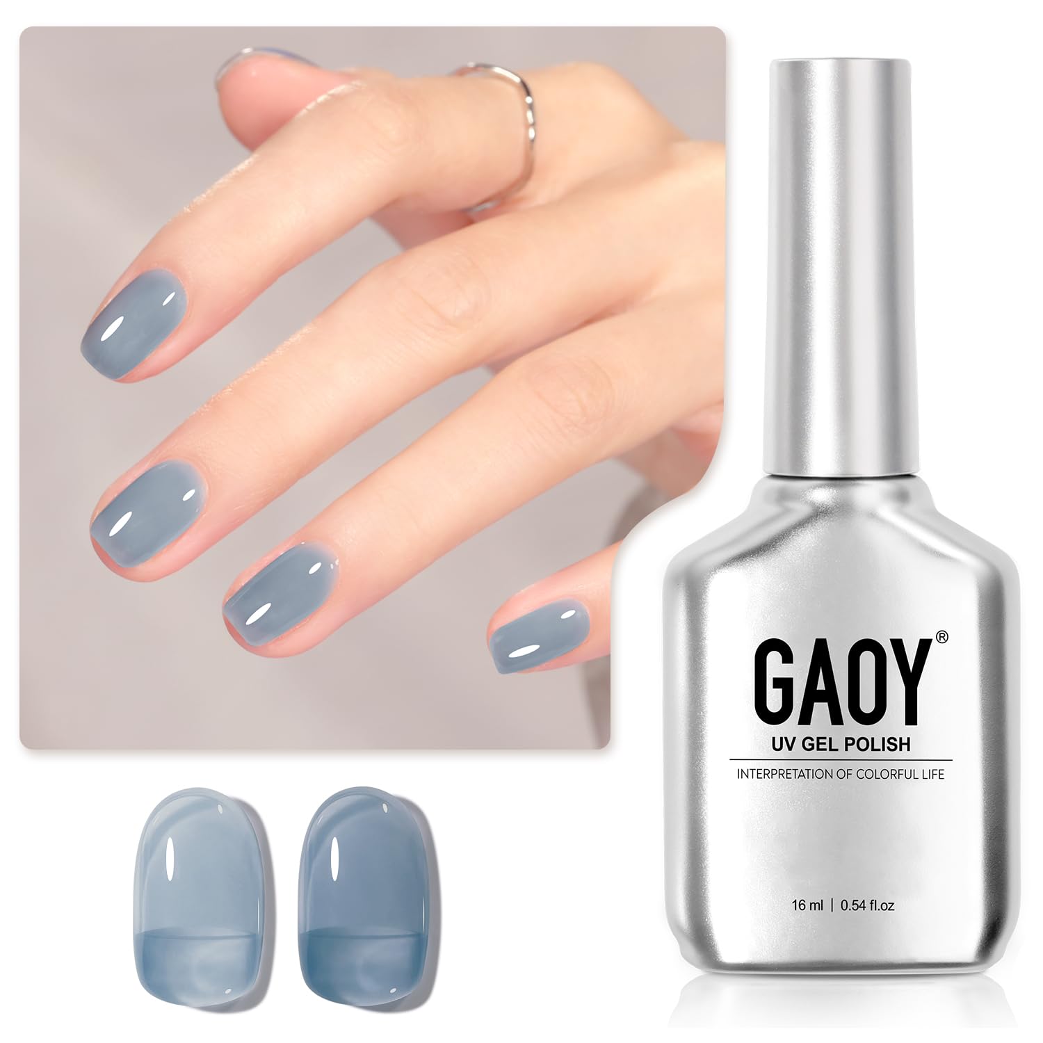 GAOY Jelly Nude Blue: frasco de esmalte translúcido para uñas con acabado jelly
