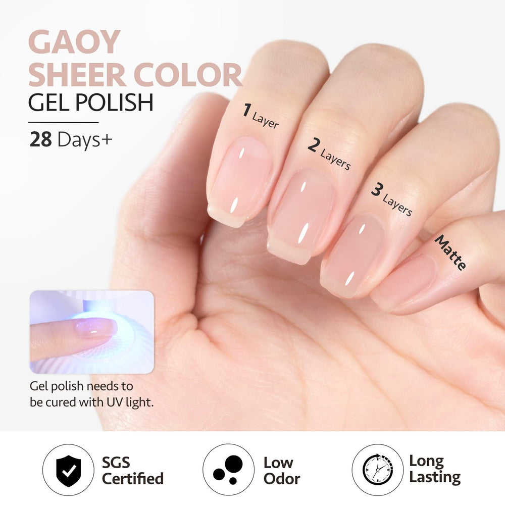 GAOY Jelly Nude Gel Uñas: acabado jelly con brillo suave.