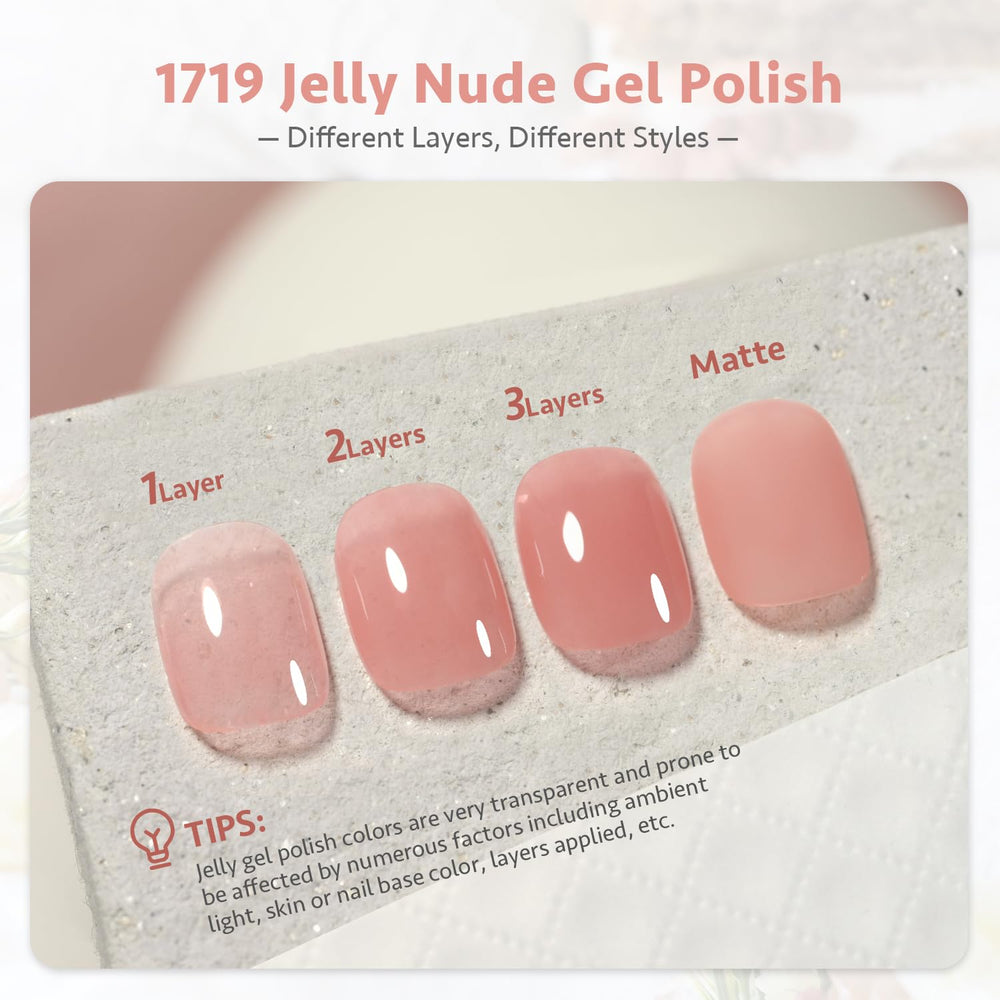 GAOY Jelly Nude Gel Nail Polish: capas de color para un acabado translúcido elegante.