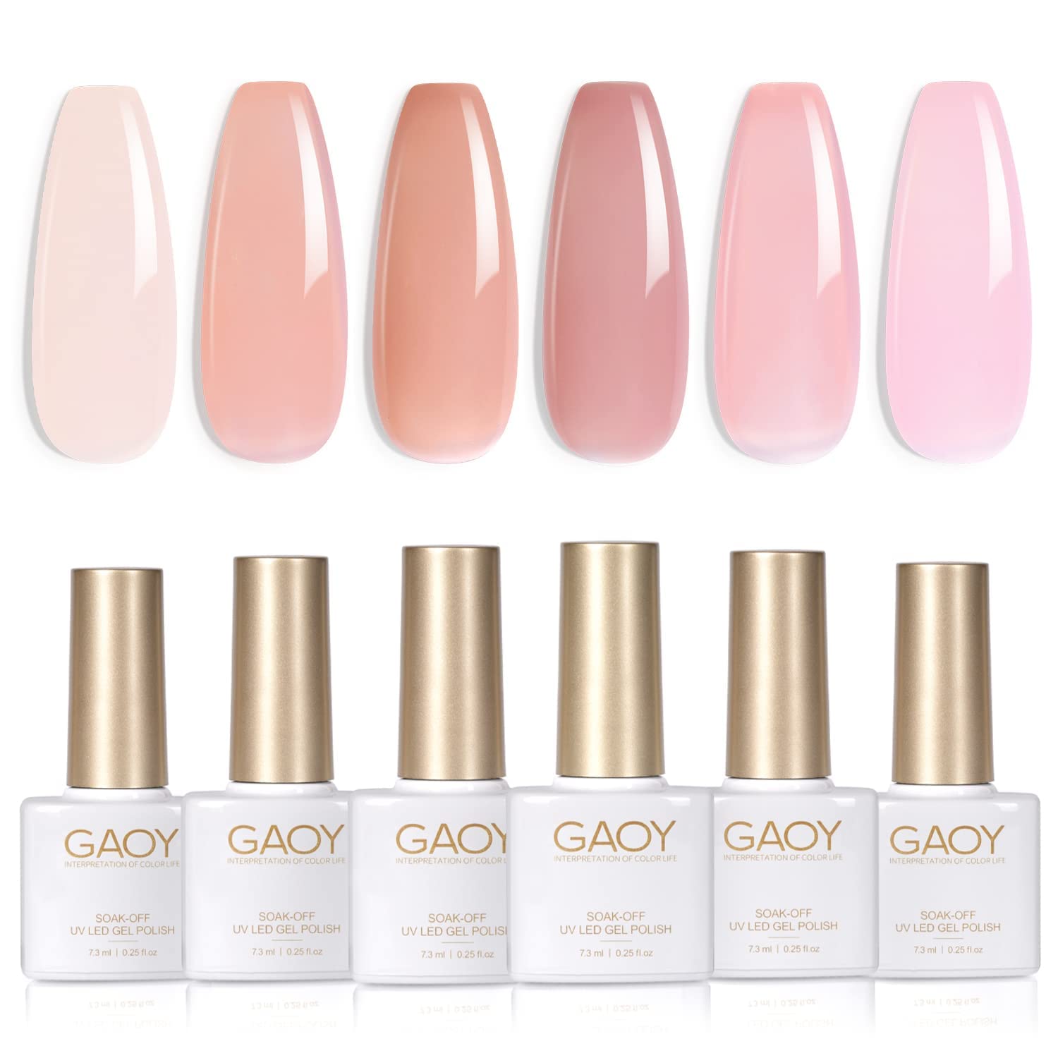 GAOY Jelly Nude Pink: kit de 6 esmaltes gel transparentes para uso en casa.