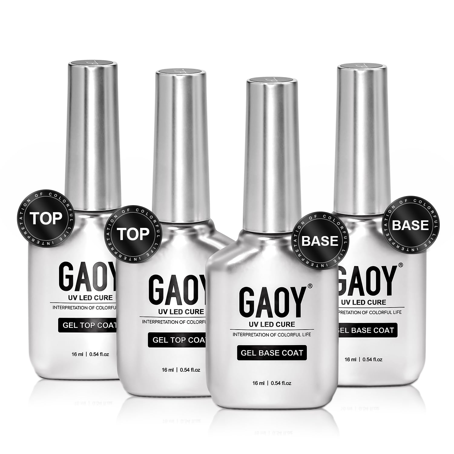 GAOY juego base y capa gel 16 ml con acabado cromado, ideal para manicuras consistentes.