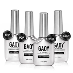 GAOY juego base y capa gel 16 ml con acabado cromado, ideal para manicuras consistentes.