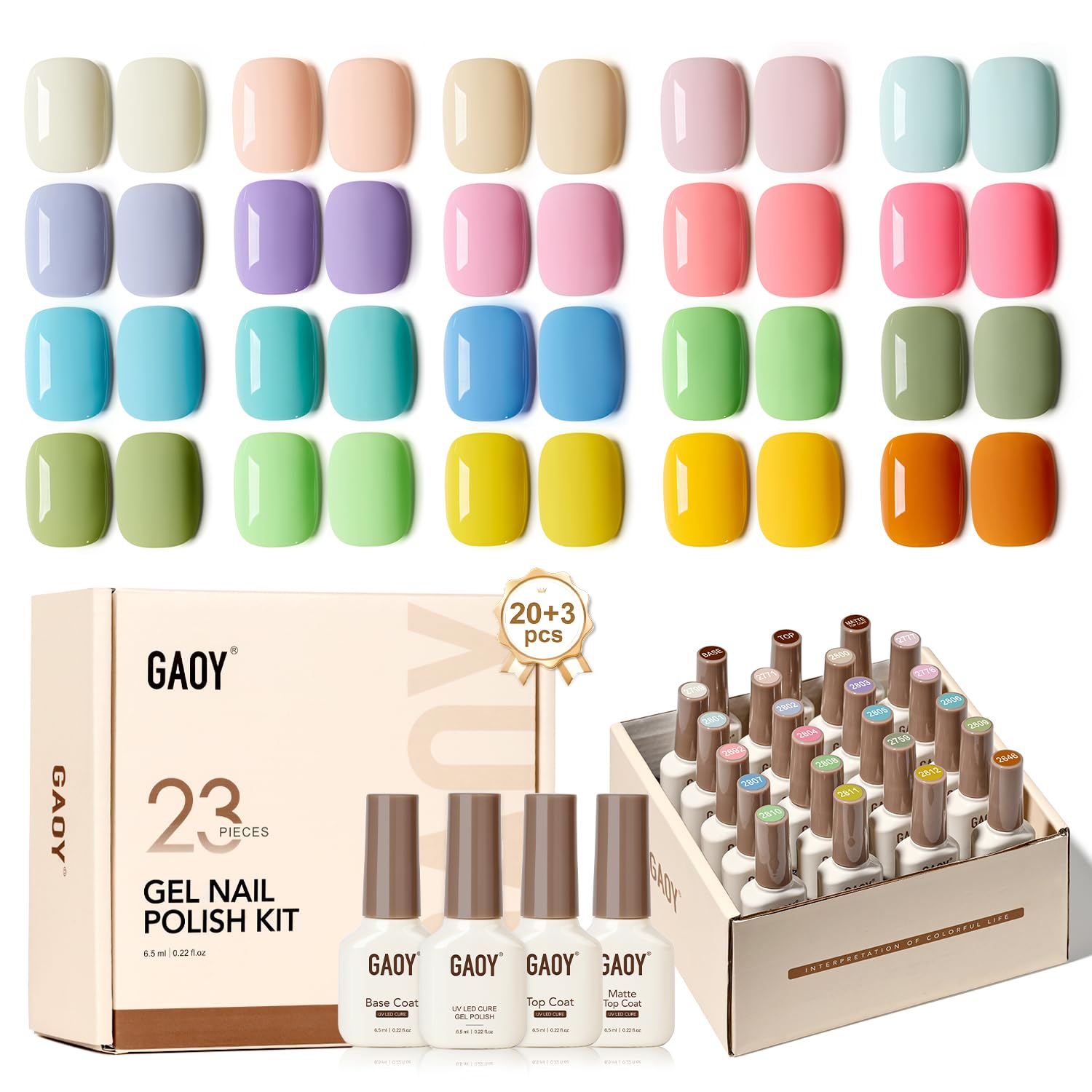 GAOY kit esmalte gel 23 piezas en colores pastel macaron para uñas personalizadas