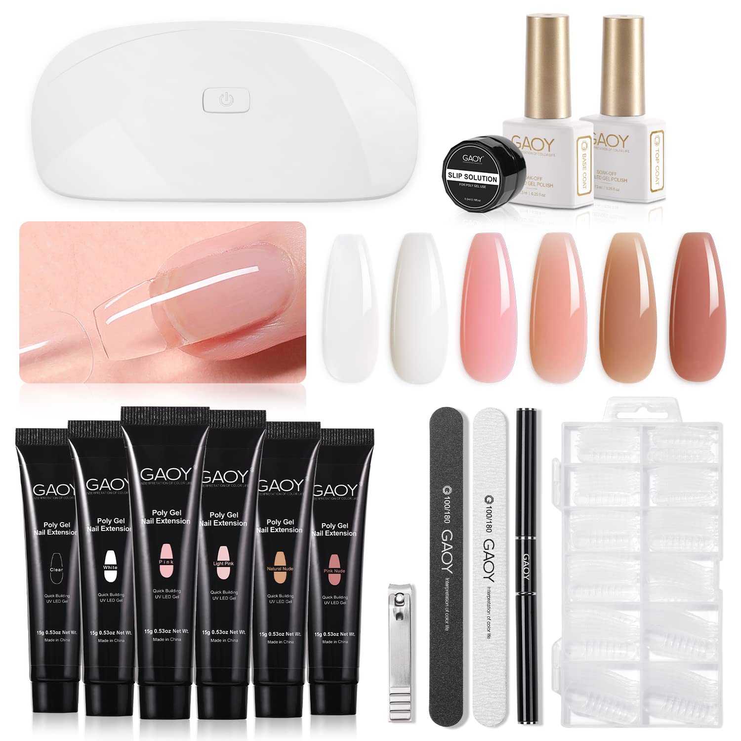 GAOY kit gel poligel uñas 6 colores para manicura versátil en casa