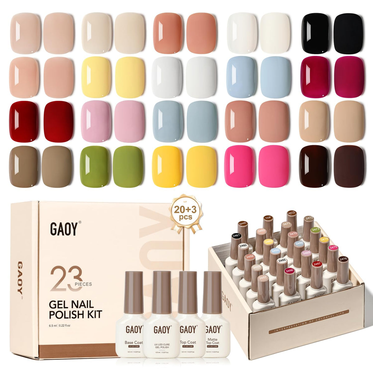 GAOY kit gel uñas: paleta de 20 colores para estilos duraderos y brillantes.