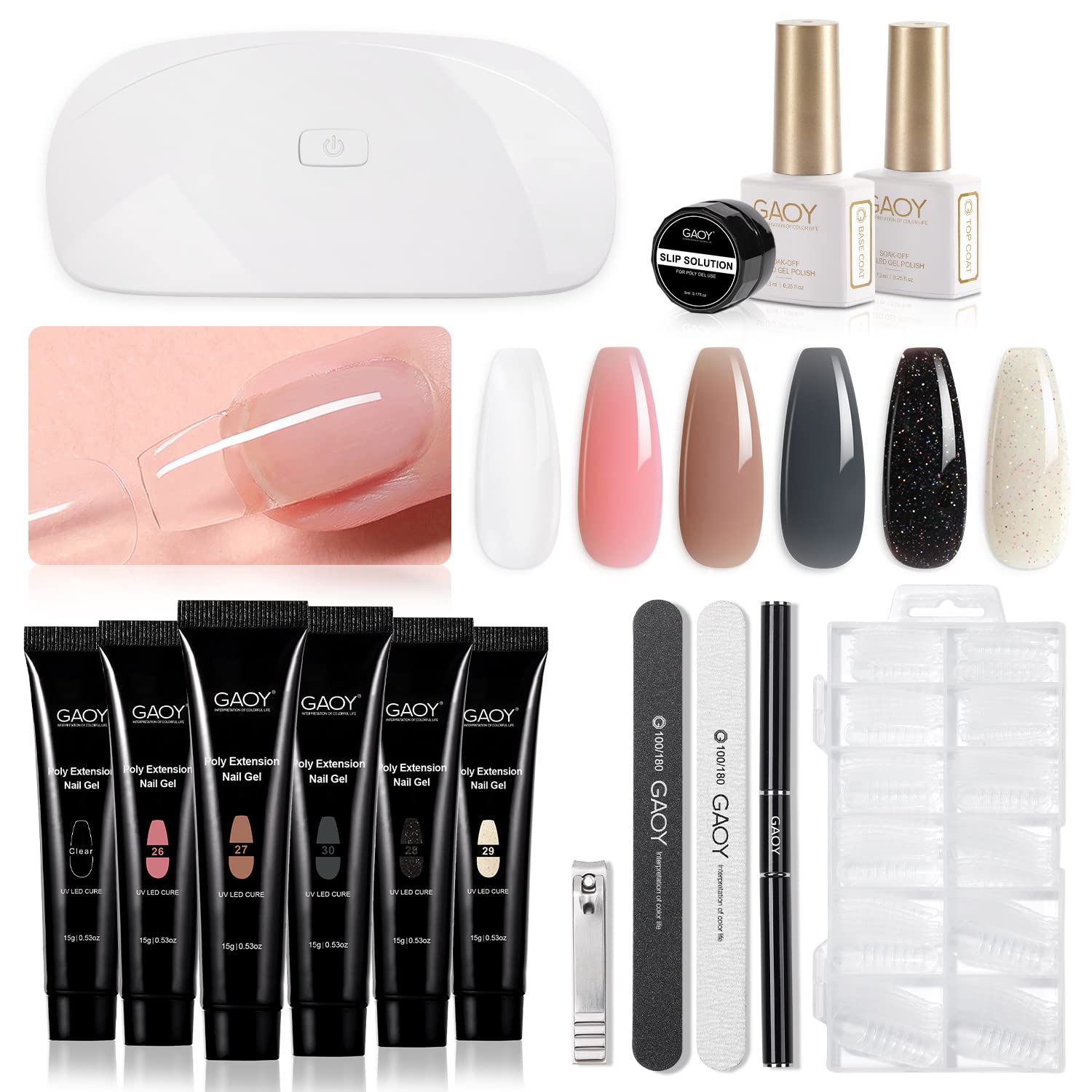 GAOY kit poly gel con luz UV para cuidado de uñas en casa