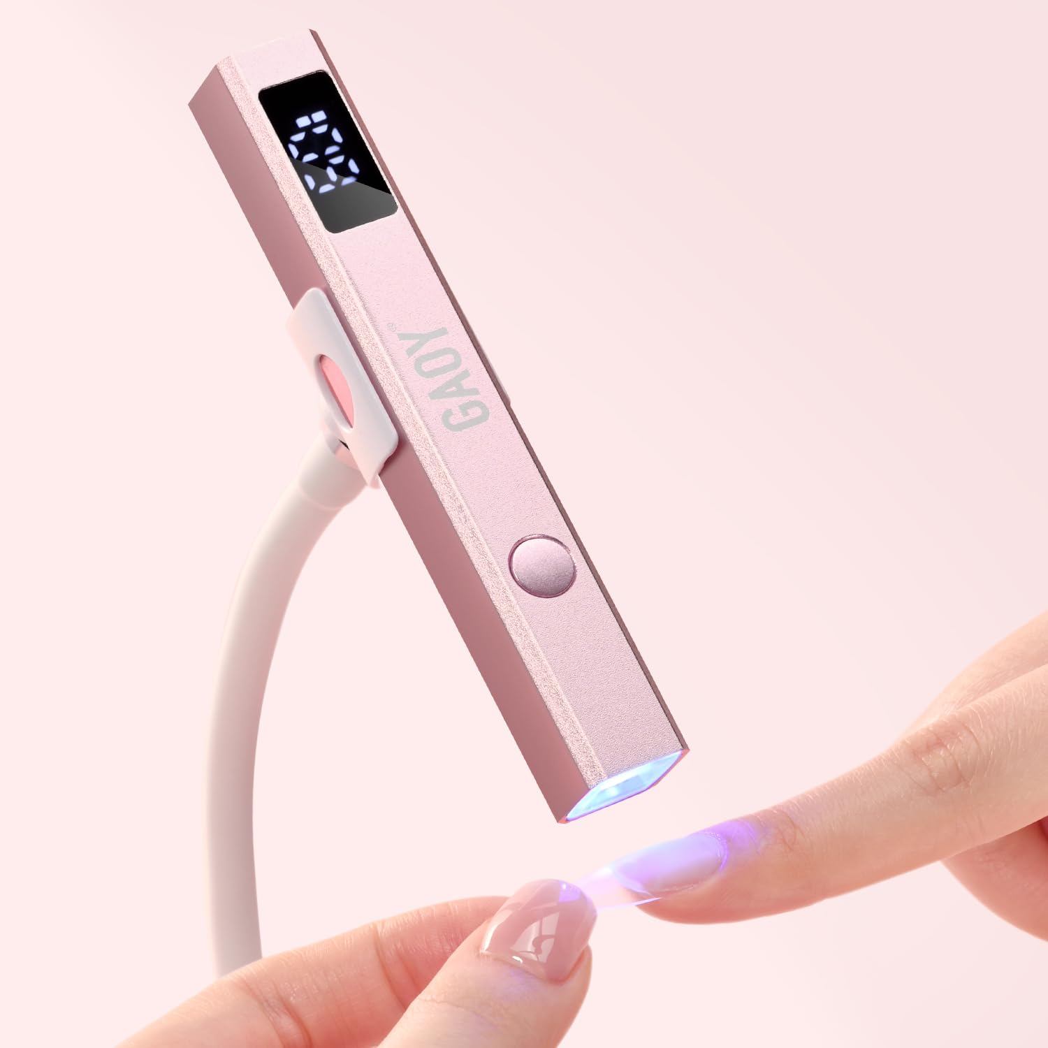 GAOY lampara uñas inalambrica con stand rosa dorado, curado rápido sin cables.
