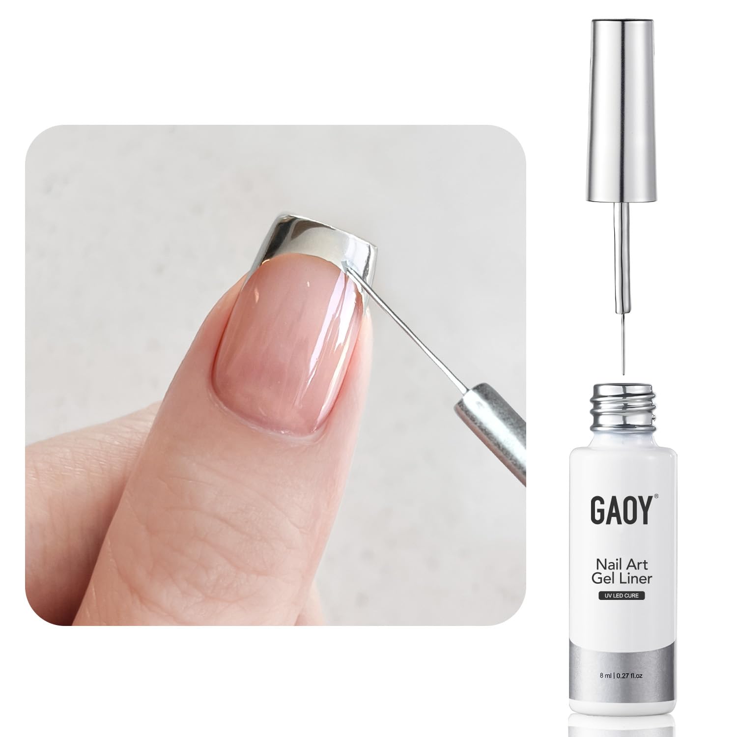 GAOY Lápiz de gel plateado espejado para uñas, acabado espejo llamativo.