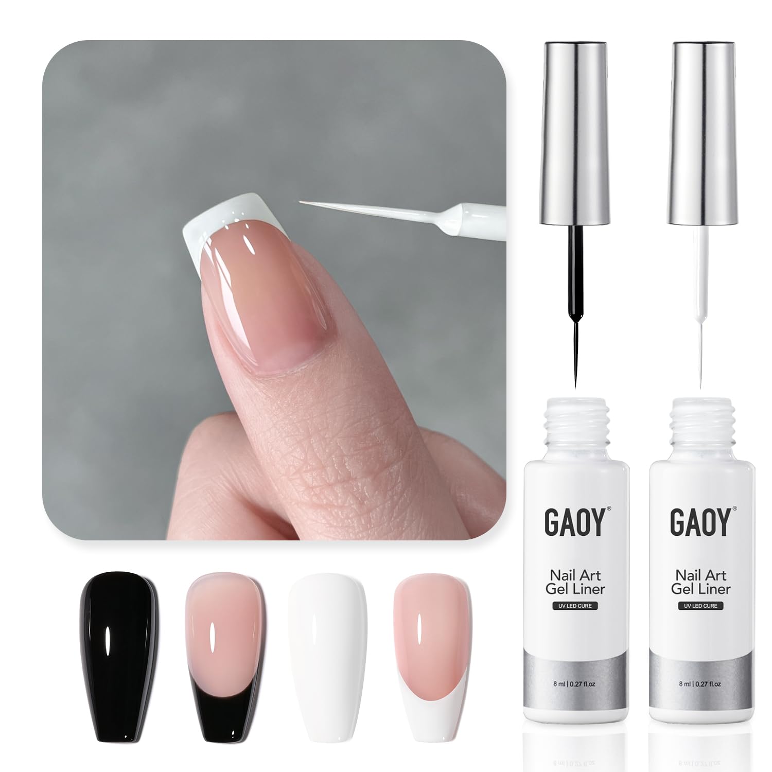 GAOY gel delineador para uñas negro y blanco, ideal para francés elegante