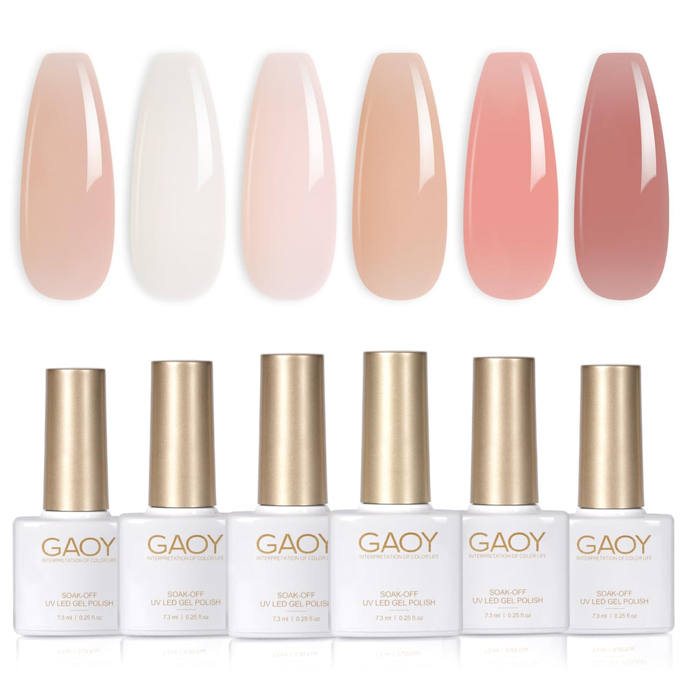 GAOY Milky Jelly Nude Gel: set en caja con gel translúcido para brillo suave.