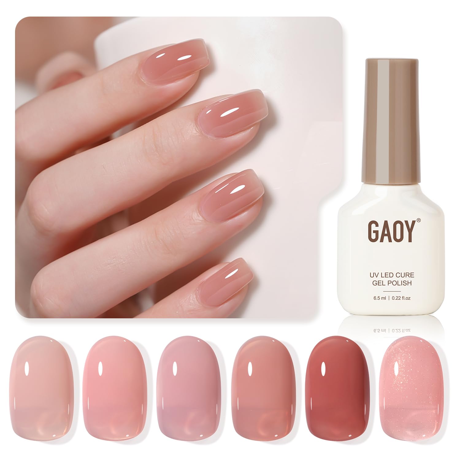 GAOY Nude Jelly Gel Rosa Leche, acabado cremoso para uñas naturales.