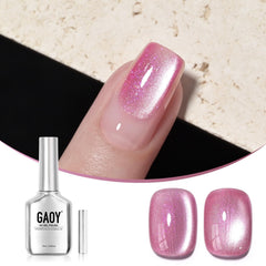 GAOY Pink Cat Eye Gel en botella rosa con brillo holográfico