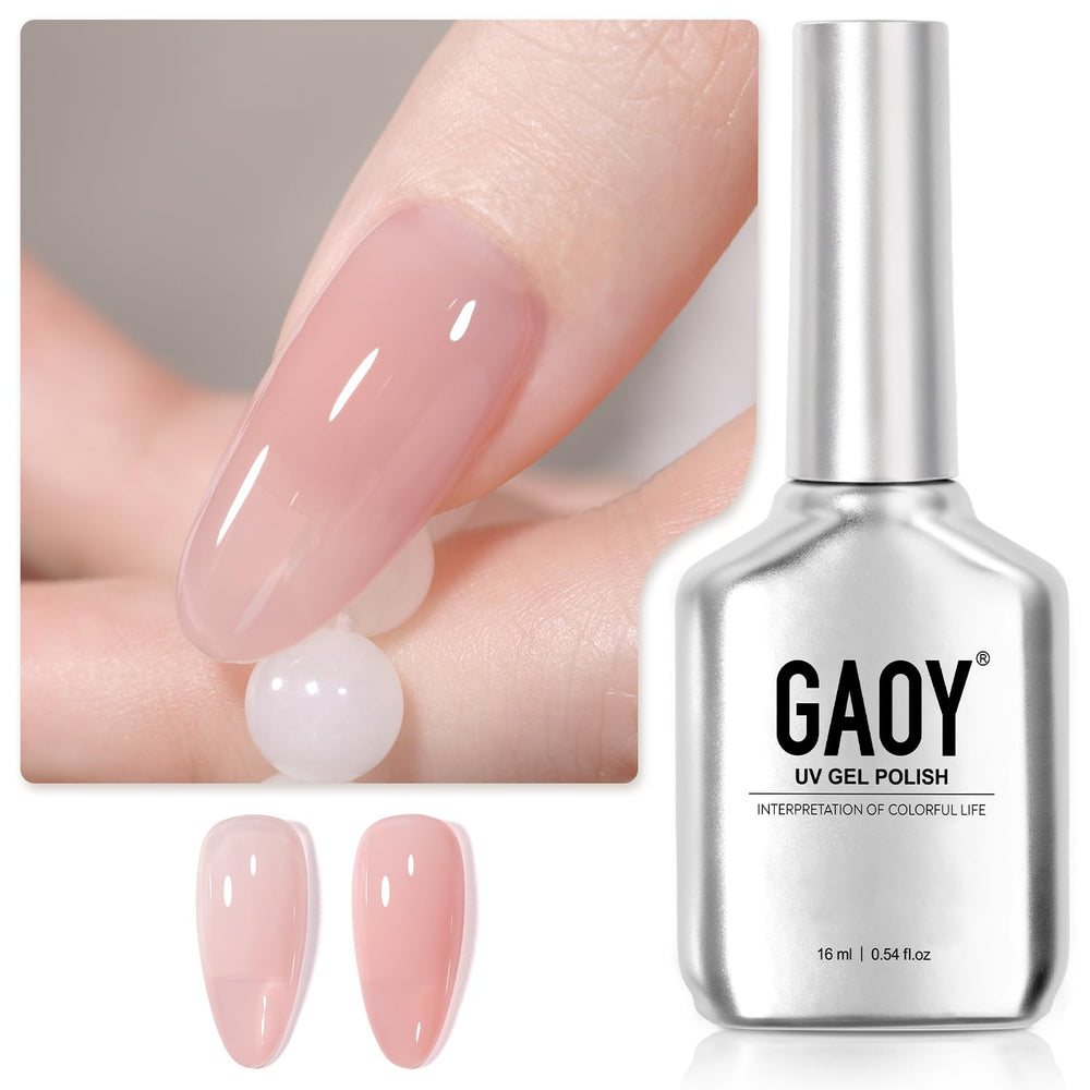 GAOY Esmalte gel translúcido rosado, se muestra el frasco de 16 ml para uñas duraderas.