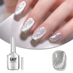 GAOY Platinum: botella de gel con efecto ojo de gato plateado y brillos para uñas