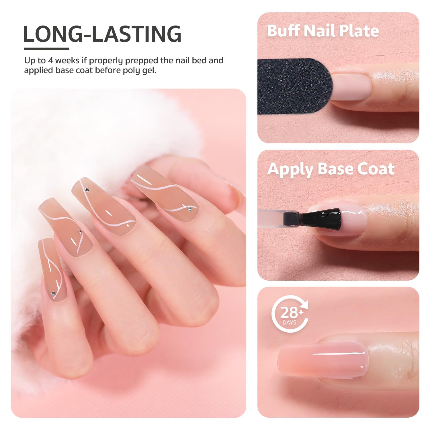 Extensión de uñas con GAOY Poly Gel duración de varias semanas